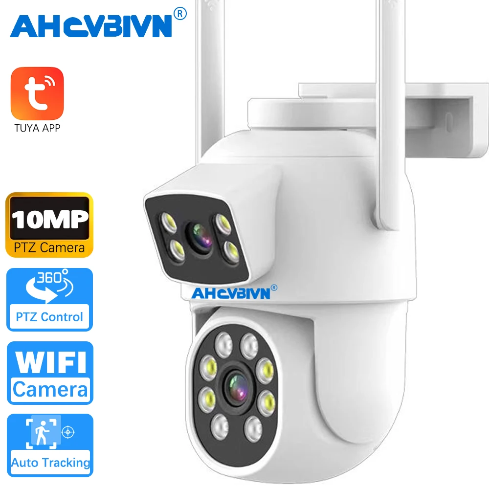 

10MP TUYA SmartLife Home High Resolution Cctv Dual Lens Camera Outdoor Built-in Mic And Speech Two Way Audio Network Camera Ptz
