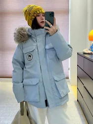 Real Natural raccoon fur Collar Women Winter White Duck Down Coat Female Solid Puffer Jacket Oversize Hooded Thicken Parkas