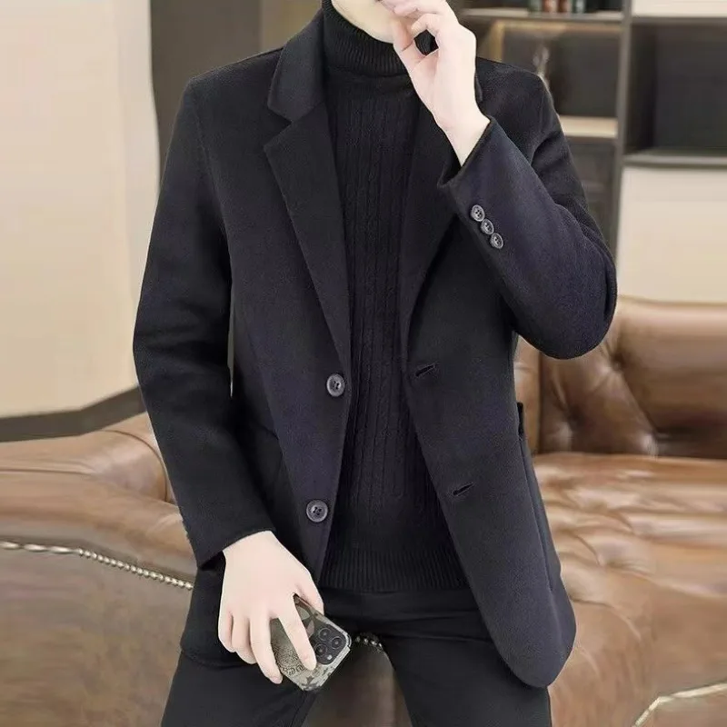 KIDWHXR Herbst-Anzugjacke für Herren, schmal geschnitten, mit Umlegekragen, Business-Casual-Mantel, langärmelig, mit Taschen, vielseitige Herren-Oberbekleidung – Detail 5