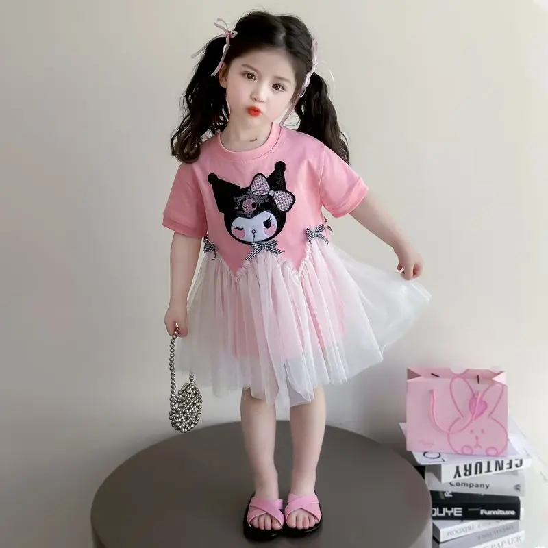 

Kuromi skirt girl Kawaii dress summer Cake Dress Princess Dress Yarn skirt Tshirt new round neck cartoon fashion leisure sweet