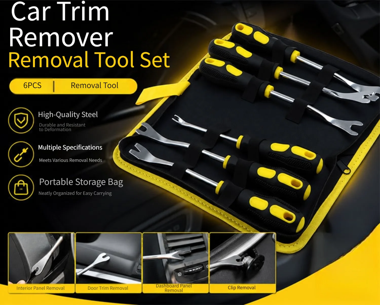 6pcs Auto Trim Removal Tool Set For Interior Panel And Clip Fastener Removal For A Variety Of Tasks Including Removing Fasteners