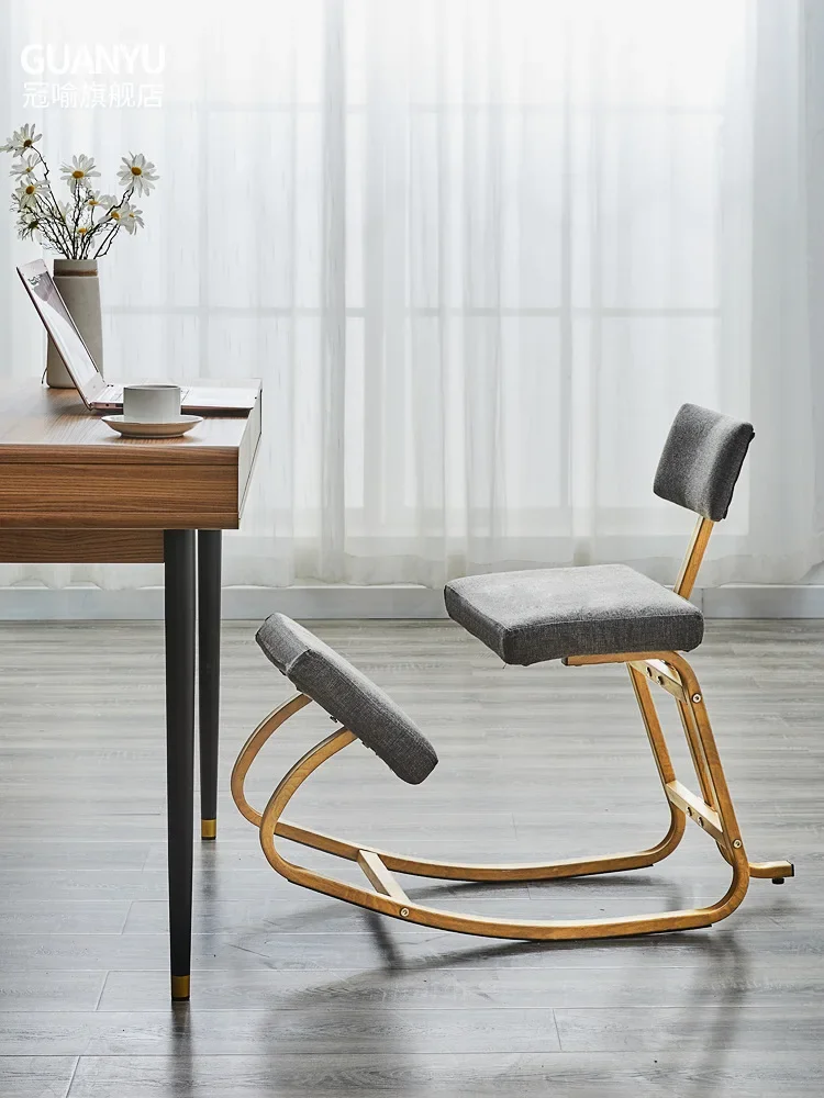 Tabouret à Genoux en Bois à Bascule Ergonomique, Chaise d'Ordinateur avec Coussin Optique pour Améliorer la MAXde la Posture de la Myopie