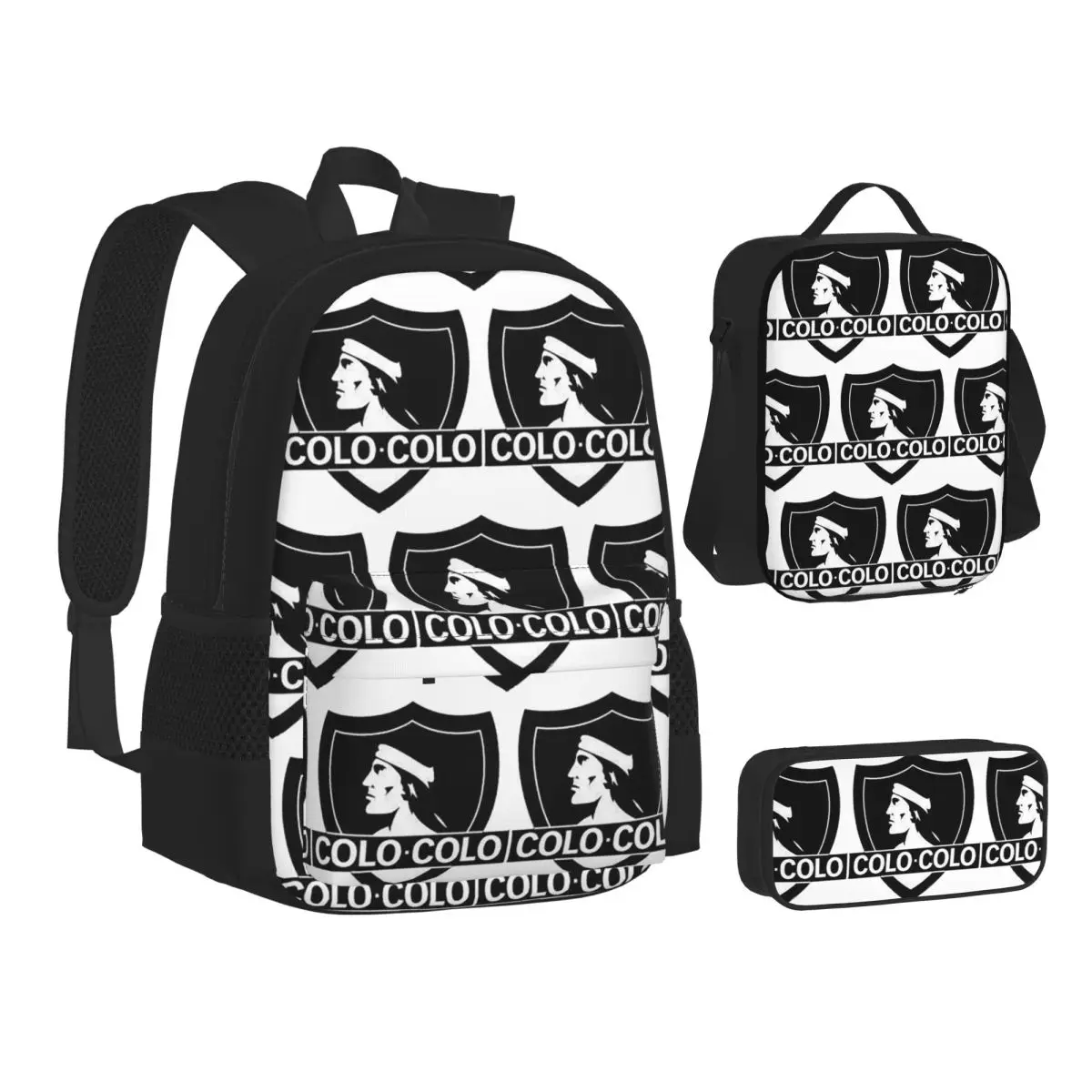 Mochilas escolares Social Y Deportivo Colo-Colo para niños y niñas, mochila escolar, bolsa de almuerzo, bolsa para lápices, juego de tres piezas