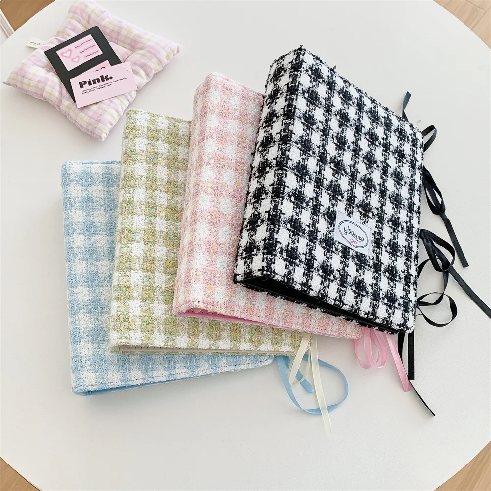 Simple Woolen Lattice Photo Album With 10Pcs Sleeves Kpop Bandage Ribbon Binder Photocards Collect Book Postcards Storage Book