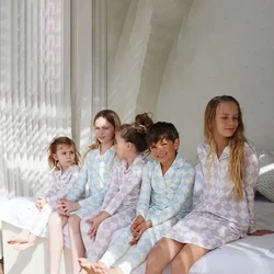 AP 2025 Frühling Sommer Argyle Plaid weiches Kleid Set Footie Pjs Familie passende Kleidung