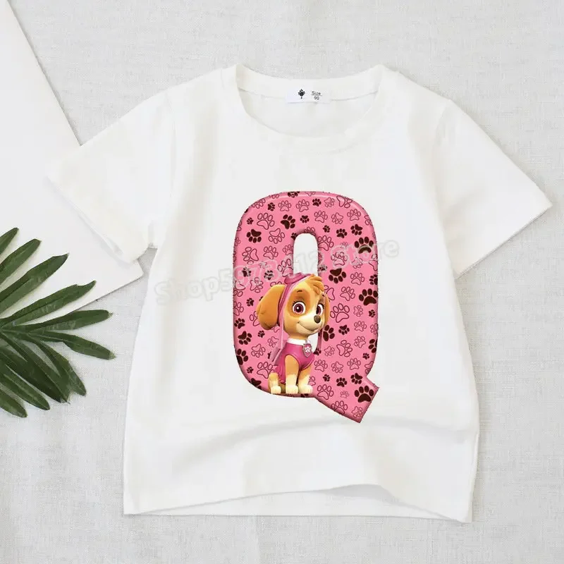 Paw Patrol Letter T-shirt Girls Clothes Kids Tops Cartoon Figure Skye Boutique Clothing Cute Short Sleeve Tees Christmas Gifts