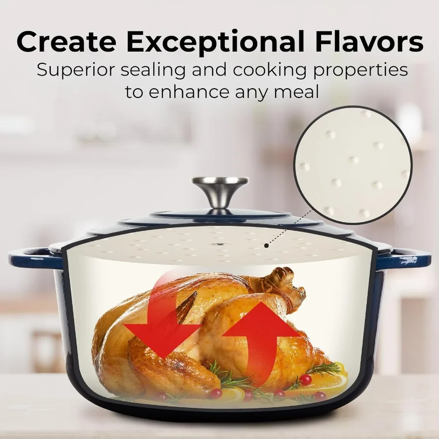 6 Quart Enameled Cast Iron Dutch Oven Pot with Lid – Premium Durability & Oven Safe up to 500°F – Heavy Duty Cookware Perfect fo