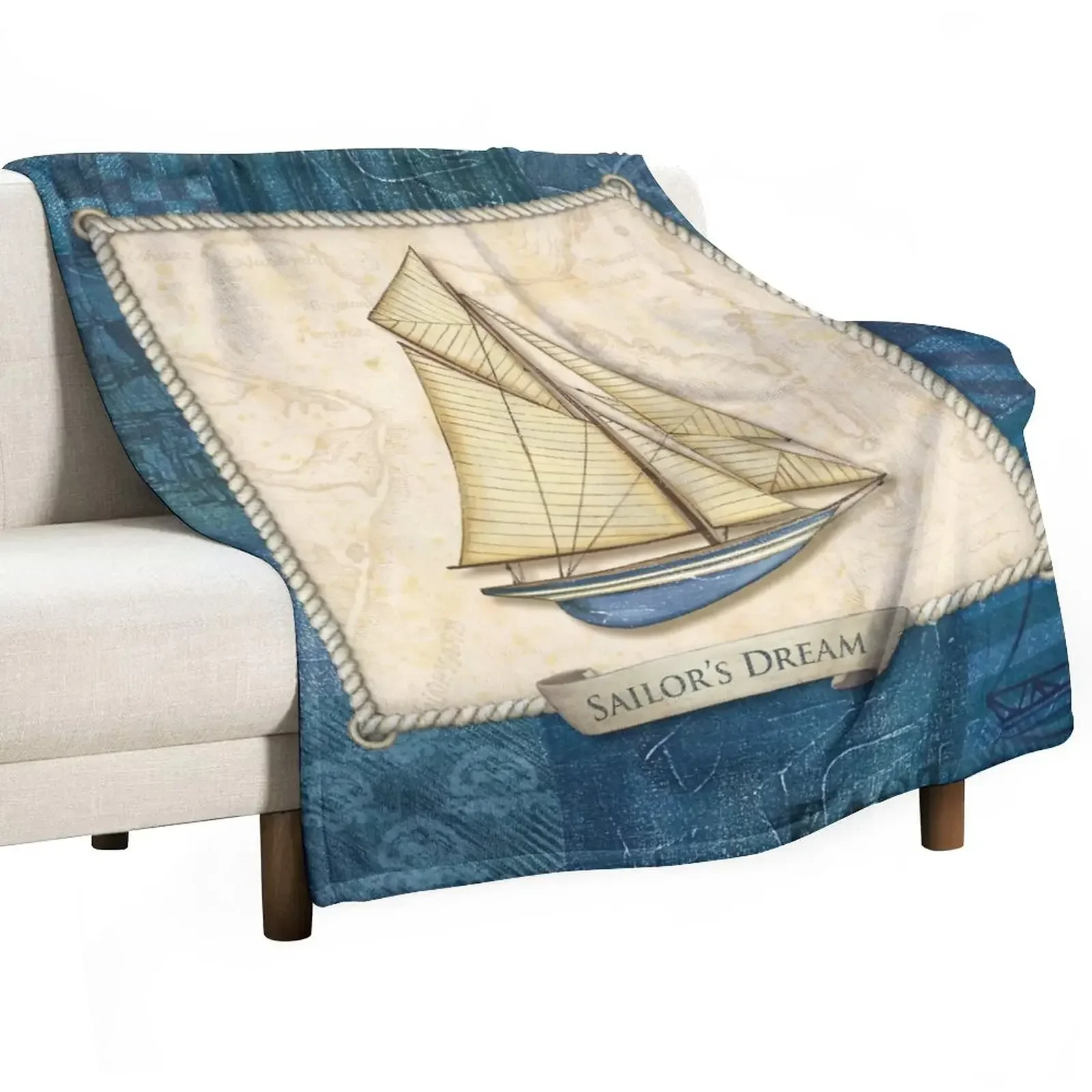 Nautical sailing hand-painted printed blanket sailboat plush bed cover RV winter bed blanket home textile living room blanket