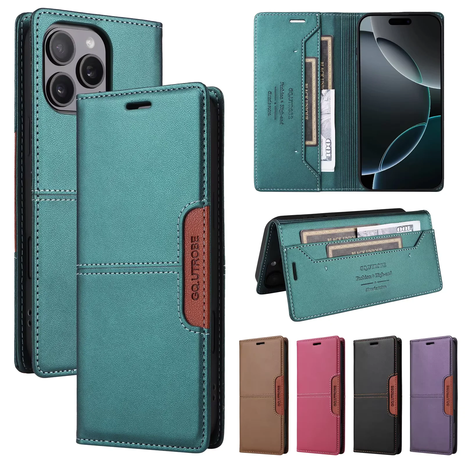 

Leather Magnetic FLip Case for iPhone 16 17 Air 15 14 Pro Max 16E 13 12 11 Pro XR XS Max 7 8 Plus SE 2022 Wallet Slot Phone Case