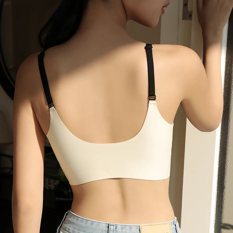 New Thin Trackless Printed Color Matching Women Underwear  No Steel Ring Gathering Fixed Cup Sports Bra For Summer