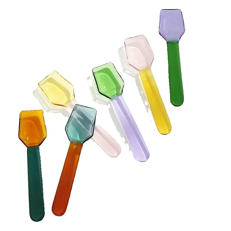 Petite cuillère en verre à Dessert créative, résistante à la chaleur, couleur créative, mignonne cuillère ronde pour yaourt à l'avoine, cuillère à mélanger le café