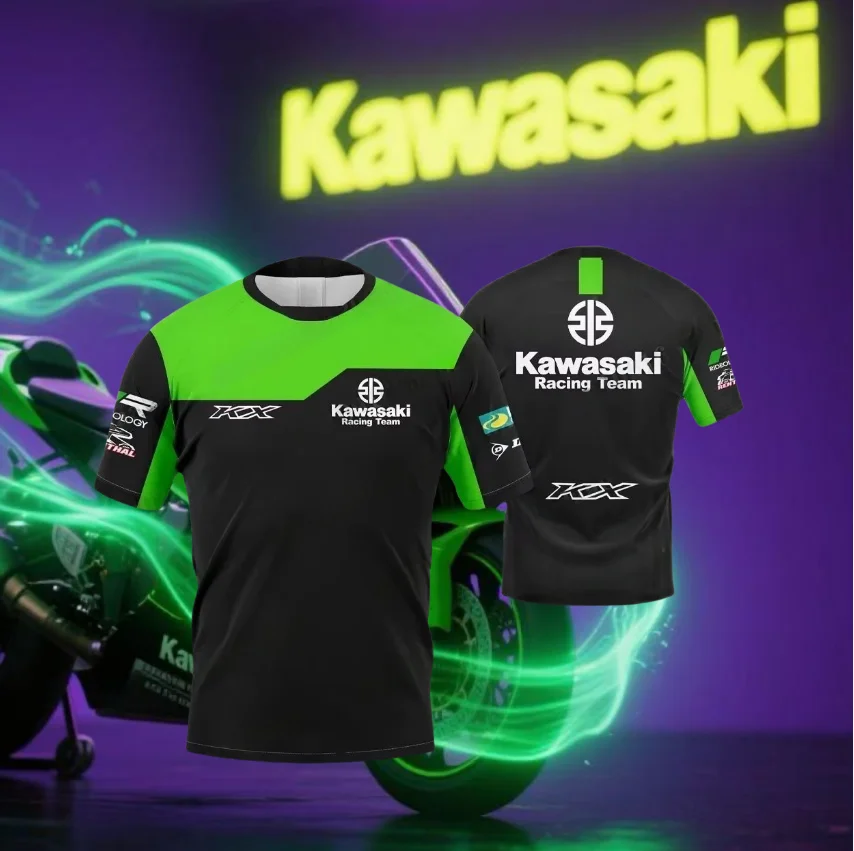 

Летний гоночный костюм Kawasaki с черепом, мужская быстросохнущая футболка 25, хит продаж, мотоциклетный повседневный дышащий свободный модный костюм с короткими рукавами
