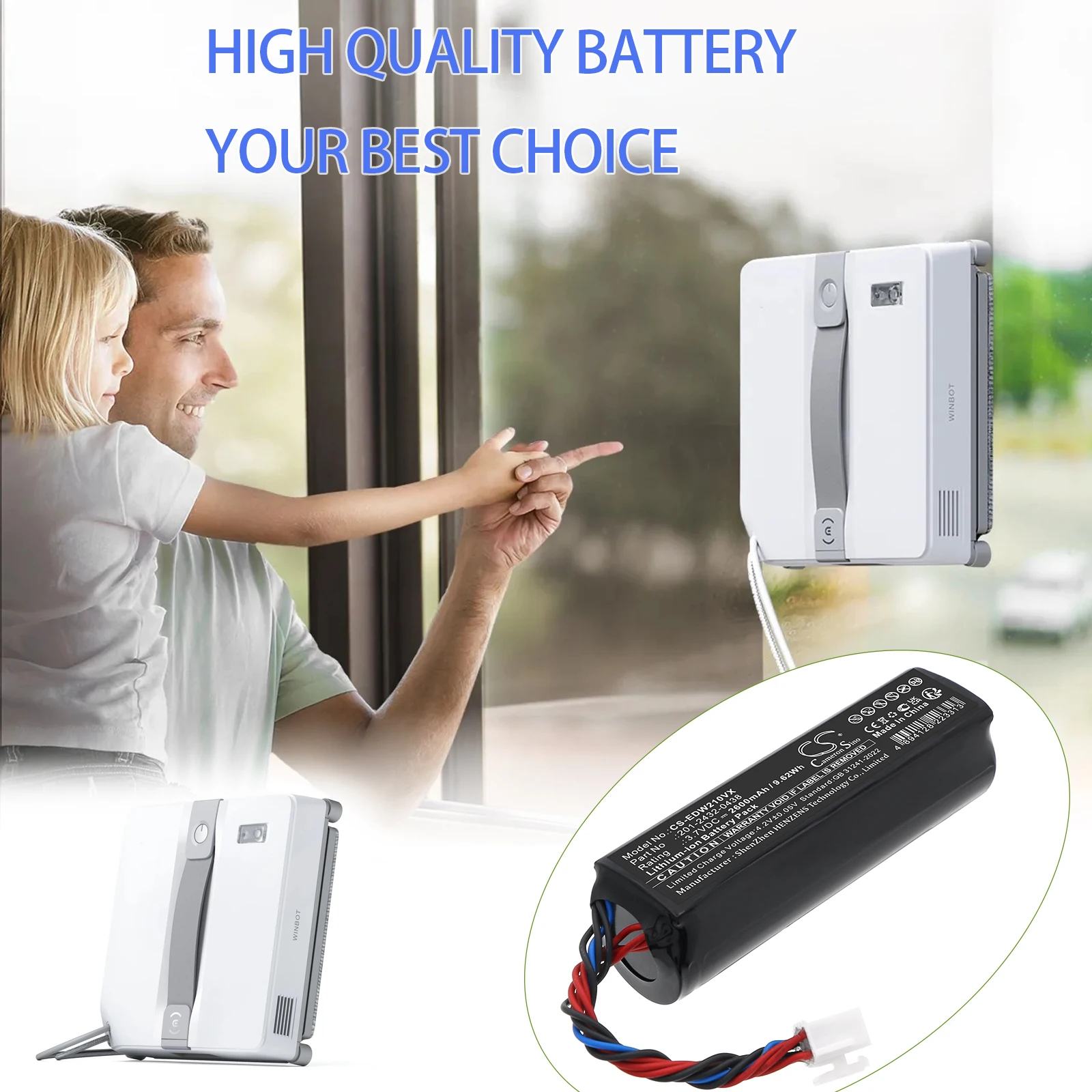 CS Replacement Battery for Ecovacs Winbot Mini,Winbot W1S,Winbot W2 Pro PN:201-2432-0438,S32-LI-36-3000 2600mAh / 9.62Wh