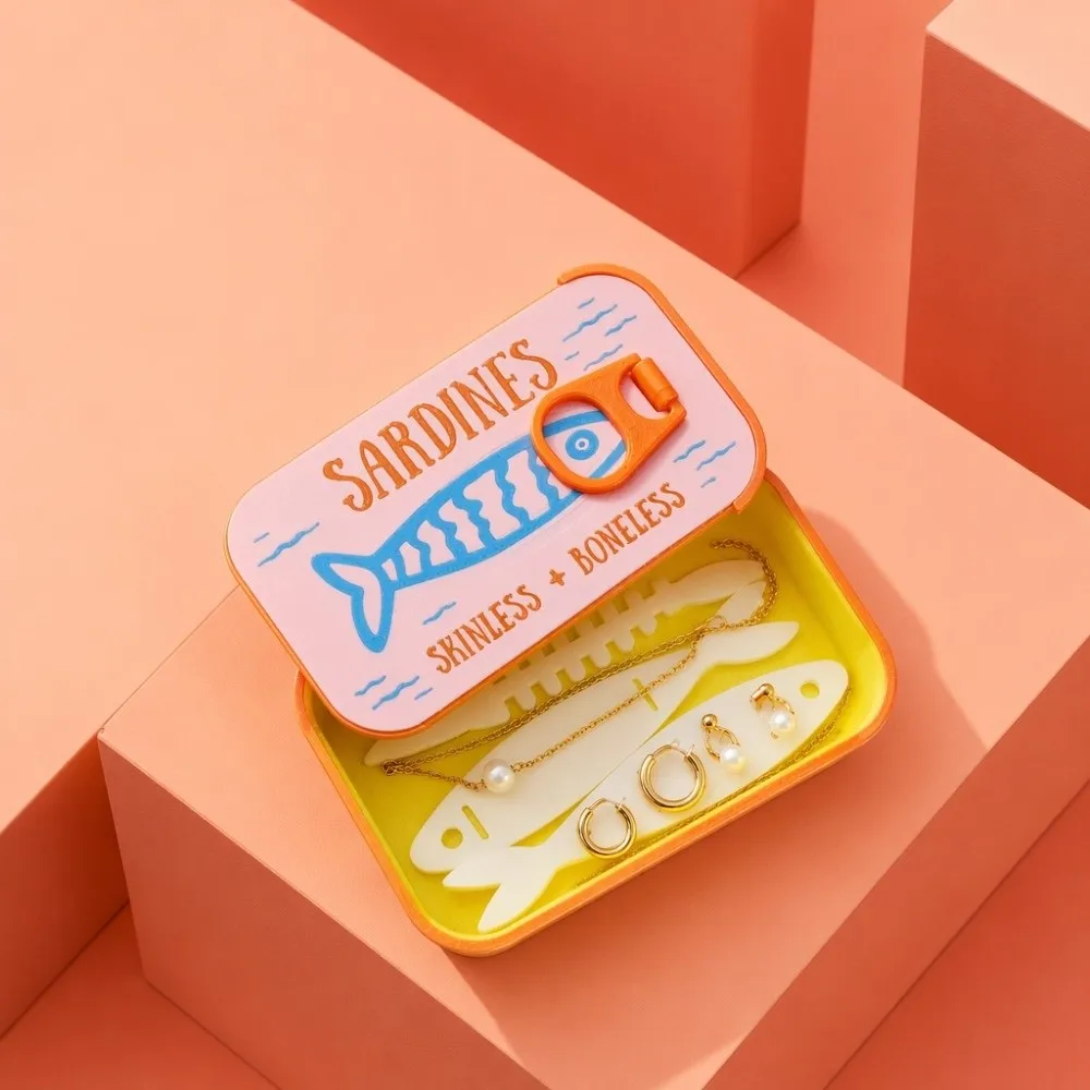 1Pc/set 3D Printed Sardine Tin Jewelry Box Durable Multi Functional Jewelry Display Organizer Decorative Creative