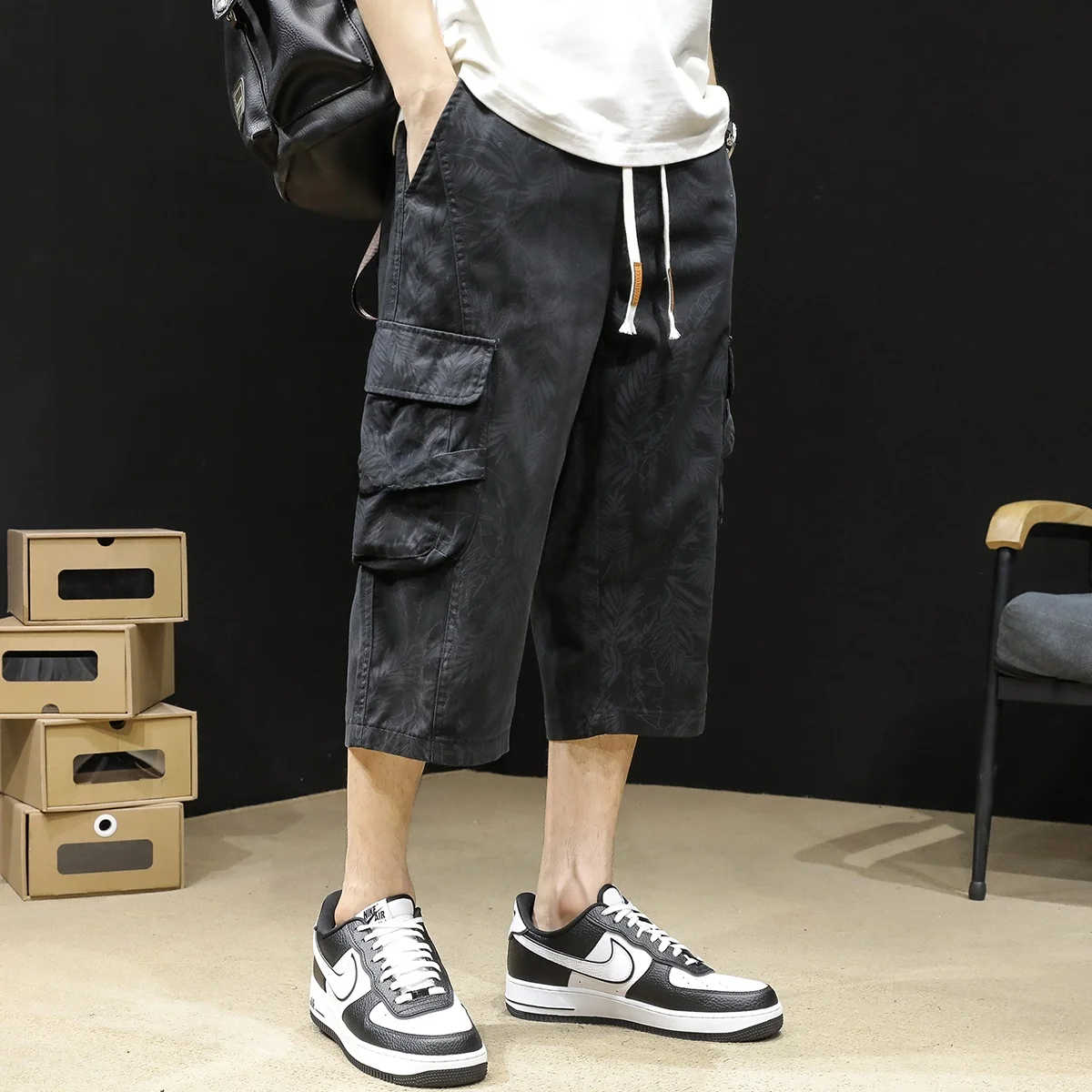 

Мужские брюки свободного кроя 7/8 длины, летние повседневные рабочие брюки, уличные брюки Ci Outdoor Sle со средней талией, из смесового хлопка, большие размеры