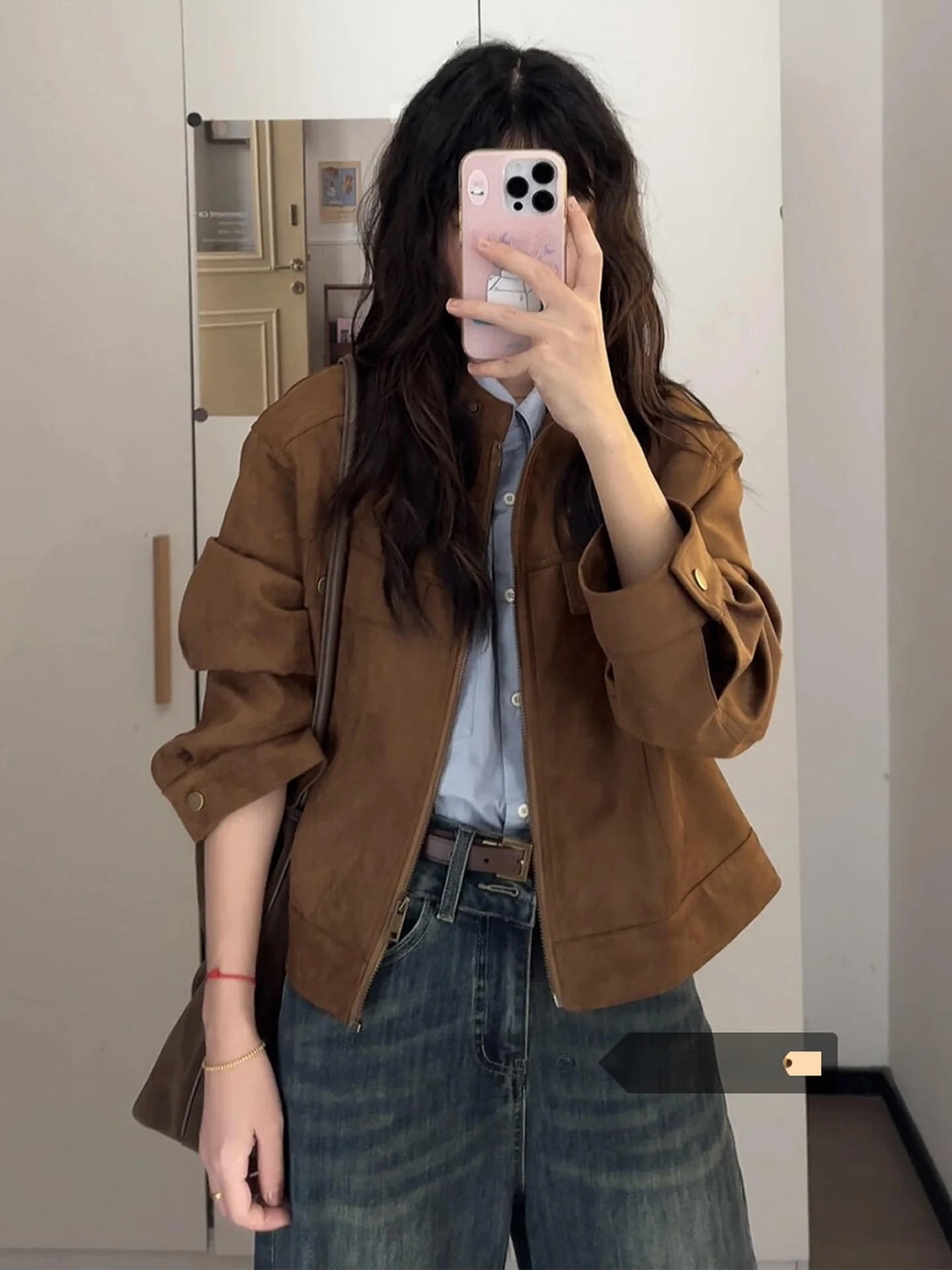 

Коричневый ор-майт в стиле ретро, женский весенне-осенний корейский топ 23, ранняя осень, маленький размер, корейский топ