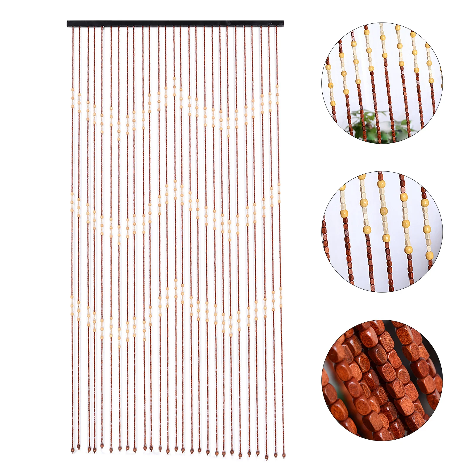 27 Lines Wooden Door Curtain Bead with Jagged Pattern 90x175cm Brown