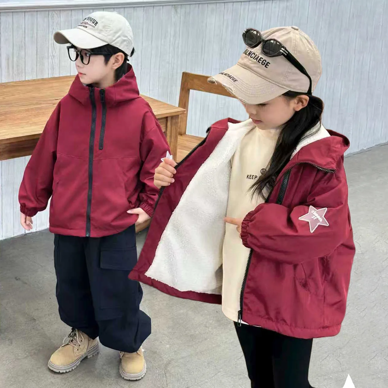 

Children Coat 2025 Autumn Winter Kid Star Print Hooded Parkas Plush Thick Warm Windbreaker 1-14 Years Teen Boys Girls Outerwear