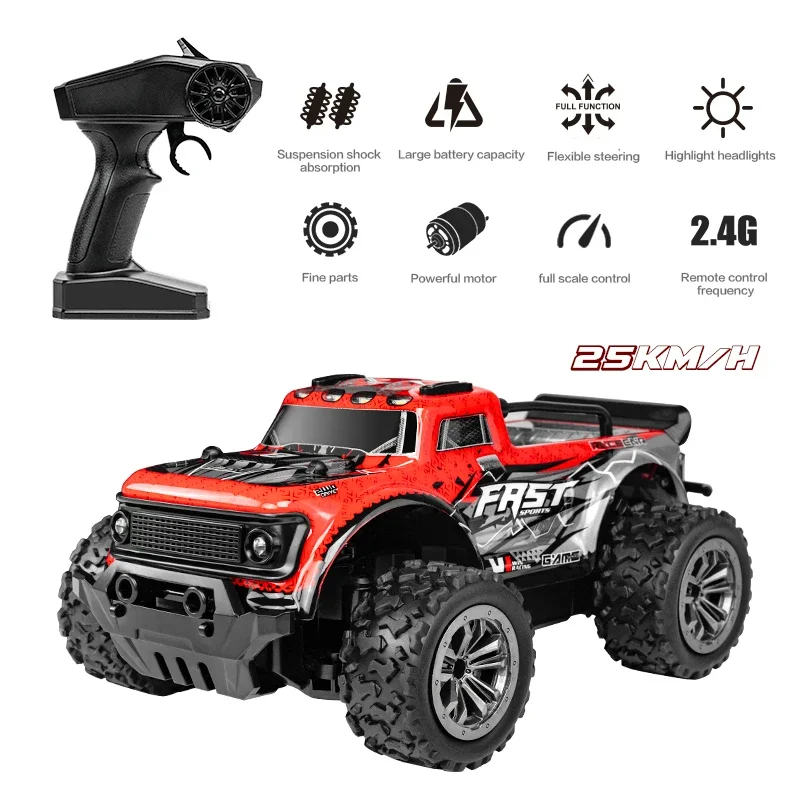 RC Car 1:20 High-Speed Remote Control 25 Km/h Electric Toy Off Road Vehicle with LED Headlight Drift Climbing Cars Gift for Kids