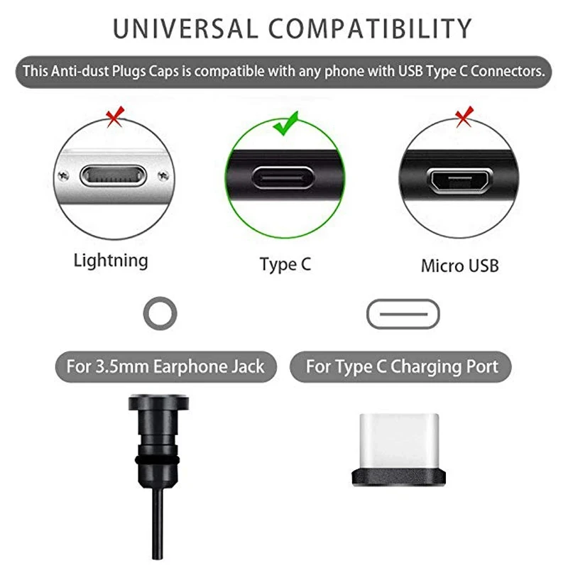 Type C Phone Dust Plug Set USB Type-C Port and 3.5mm Earphones Jack Plug For Samsung Huawei Xiaomi for iPhone ipad Apple Airpods