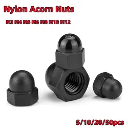 5/10/20/50pcs Black Nylon Acorn Nuts  M3 M4 M5 M6 M8 M10 M12 Plastic Decorative Cover Dome Semicircle Cap Nut DIN1587