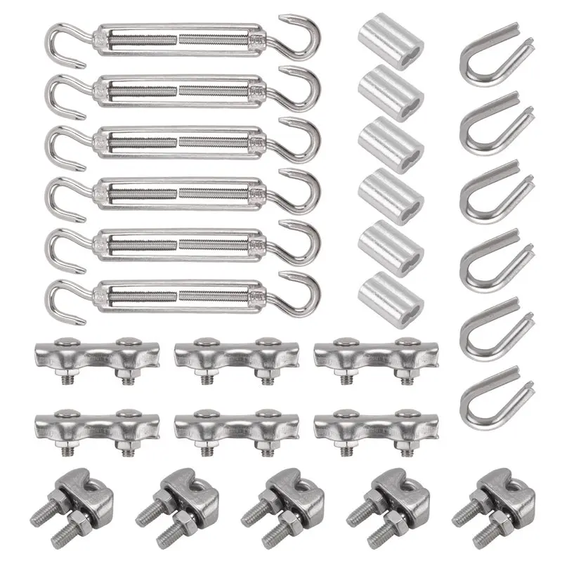 A27F-M5 Wire Tensioner Set With Turnbuckle Wire Rope Clamp Thimbles Press Clamp For Tightening