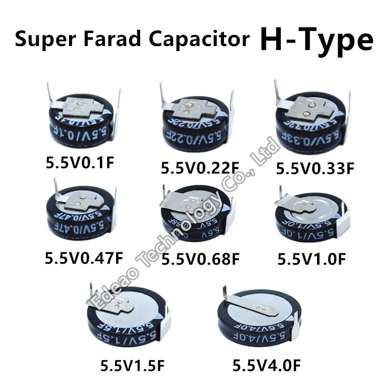 Supercondensador de botón tipo H, 2-10 piezas, 5,5 V, 5,5 V/0.1F, 0.22F, 0.33F, 0.47F, 0.68F, 1.0F, 1.0F, 1.5F, 4.0F