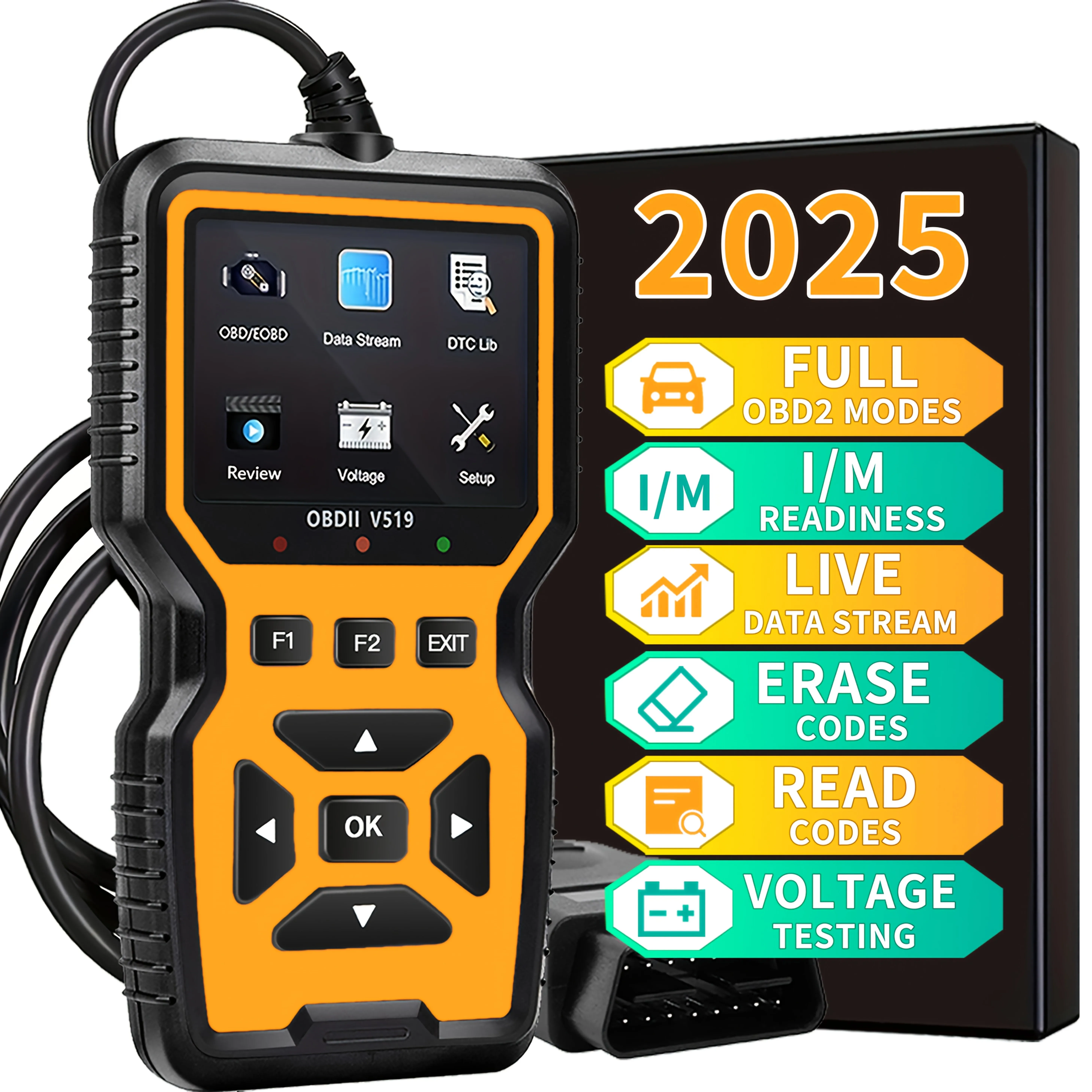 Autodiagnosetester V519 OBD-codelezer, OBD2-scanner voor het wissen van foutcodes, apparatuur voor voertuigonderhoud, auto-reparatie, draagbare scanner, handheld apparaat, duurzaam en stevig,