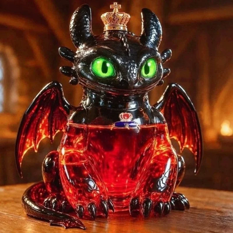

Dragon Tooth Shape Empty Glass Wine Bottle Cute Black Big-Eyed Design Independent Station for Bars