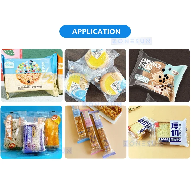 ZONESUN ZS-WMC250L Automatic Flow Packing Machine Horizontal Pillow Type Wrapper Food Bread Candy Biscuit Packaging Equipment