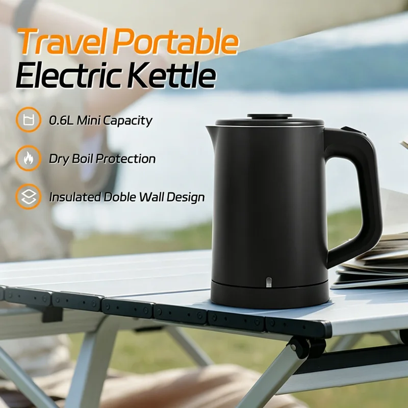 New Small 0.6L 800W Fast Water Boiling Electric Kettle Portable Home Outdoor Travel Electric Kettle Suitable for 110V 220V