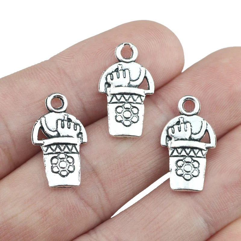 20 Pieces 11*20mm Mixed Alloy Antique Silver Color Flowerpot Charms Vintage Pendant Accessory For DIY Jewelry Making