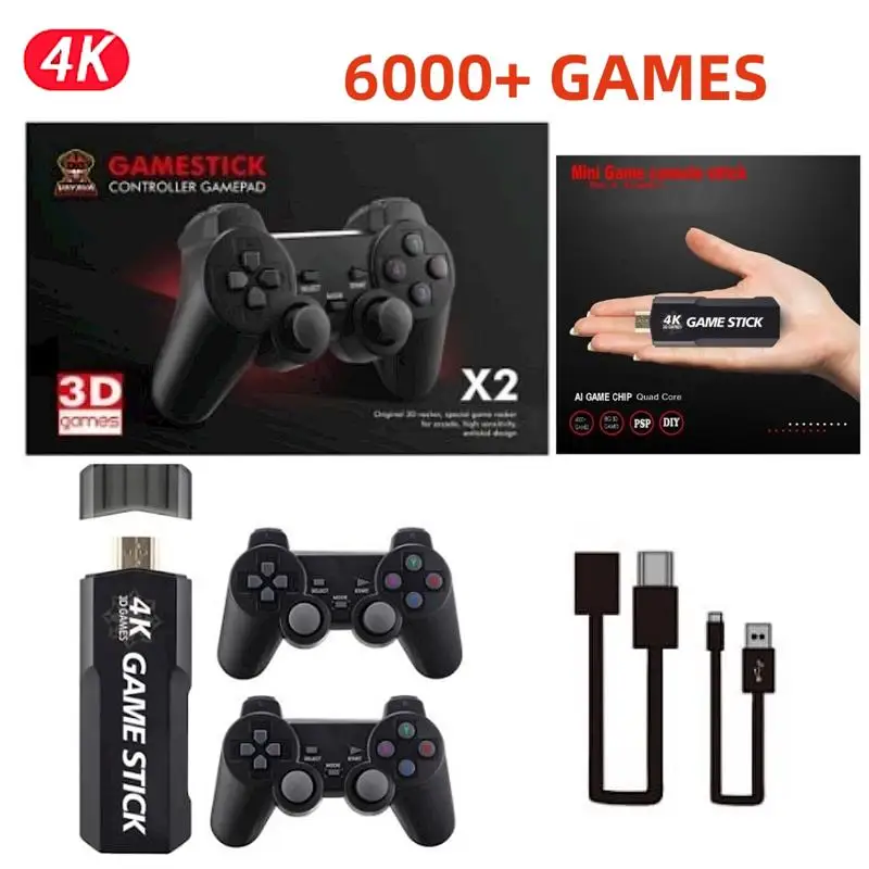 Top Video Game Stick 4K Console 32G 64G 128G Built-in 15000+ 30000+ 40000 Wireless Controller Gaming Accessory Multilingual