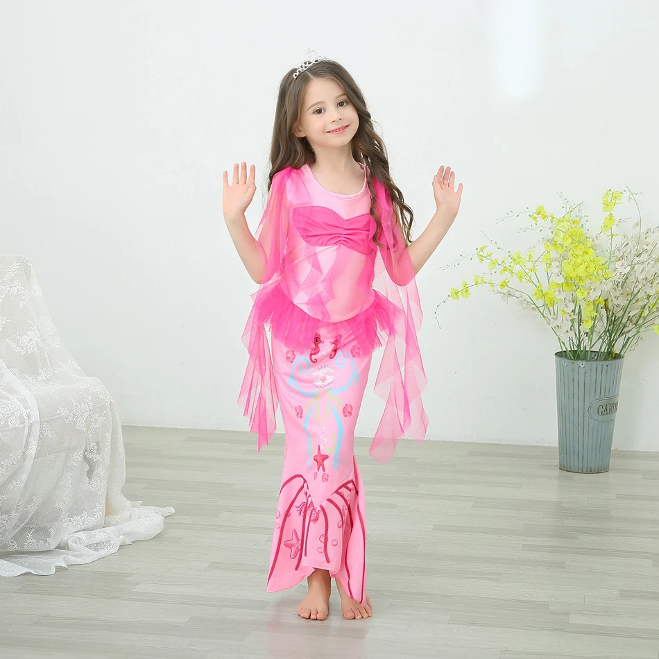 Prinzessin Party Cosplay Kleid für Mädchen die kleine Meerjungfrau Karneval Ariel Halloween Kostüm Kinder rosa Geburtstag Fantasy Roben