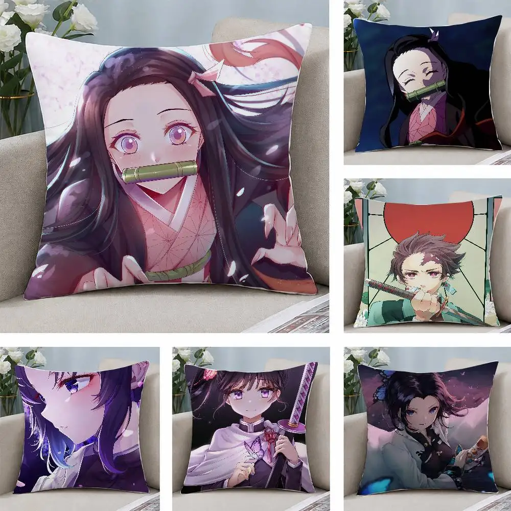 Demon Slayer Kamado Nezuko Anime Plush Pillow Cover Soft Short Plush Cushion Cover For Sofa Bedroom Home Decor Gift Decoration