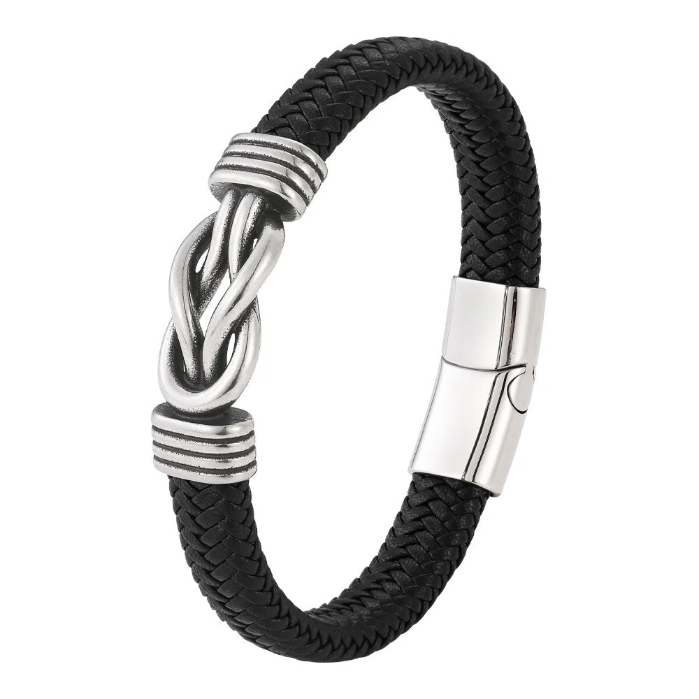 High Quality 8-knot Unlimited Stainless Steel Bracelet Multiple Woven Leather Bracelet Men Wrist Accessories Jewelry
