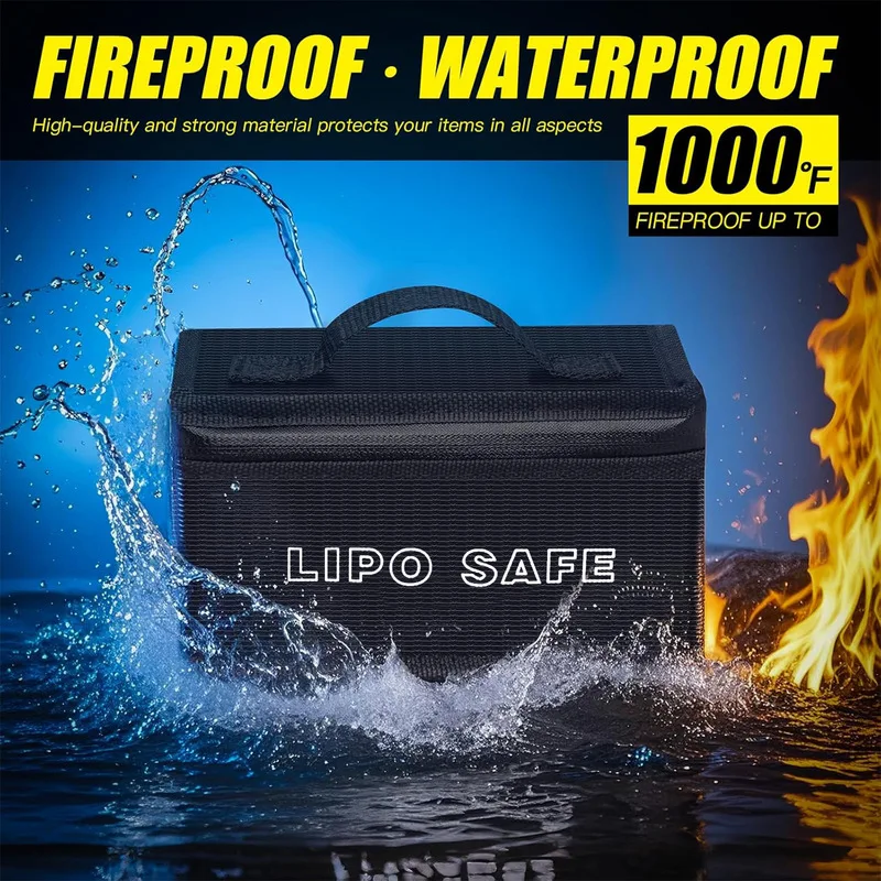 Portable Lipo Safety Bag Explosion-Proof Waterproof Battery Fireproof Handbag Top Handle Double Zipper Battery Safe Guard Pouch