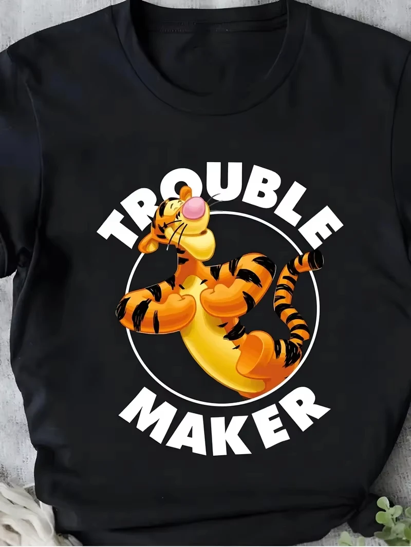 

Couple Unisex Disney Tigger Trouble Maker Graphic T-Shirt Cotton Men's Women Casual Crew Neck Tee Short Sleeves Summer Oversized