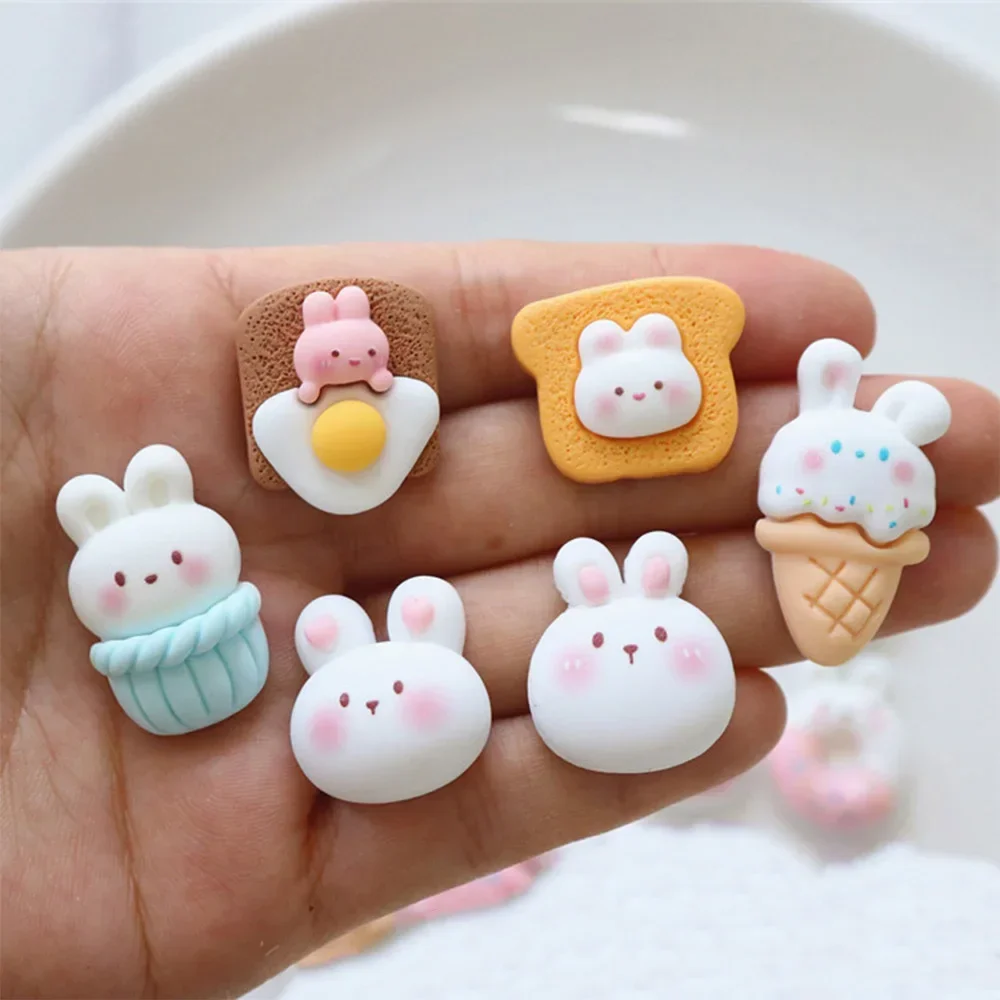10PCS Kawaii Rabbit Donut Series Flat Back Resin Cabochons For Hairpin Scrapbooking DIY Jewelry Craft Decoration Accessories