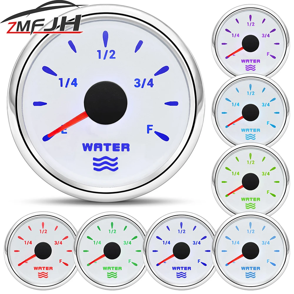 

52mm Water Level Gauge 0~190ohm 240-33ohm Water Level Meter Waterproof Water Tank Meter For Marine Car Boat 7 Colors Backlight