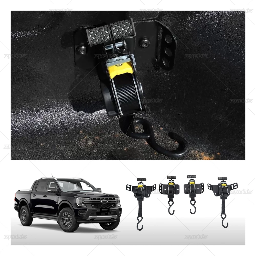 

Car Accessories Ratcheting Tie Down Strap Pick up Rear Truck Hook Retractable Ratchet Strap for Ford Ranger T9 F150 RAM