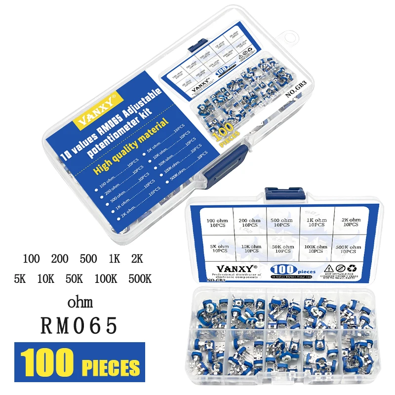 

Комплект регулируемого потенциометра RM065, 10 значений, 100 200 500 1K 2K 5K 10K 50K 100K 500K Ом 100R 200R 500R 101 501 102 104 502 103