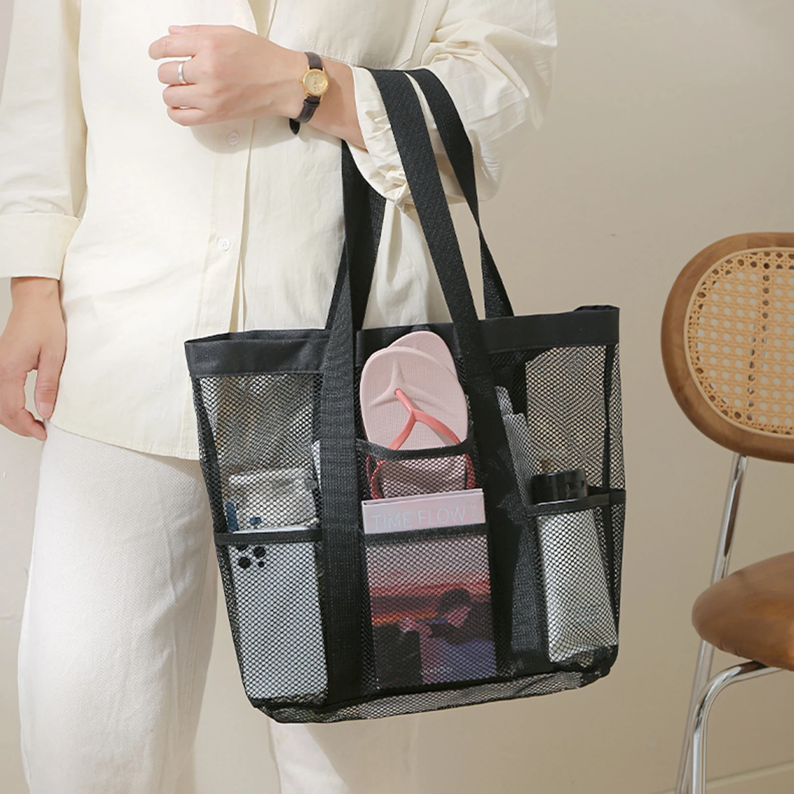 

Bath Bag Foldable Mesh Beach Bags Tote Bag Nylon Mesh Beach Supplies Storage Bag For Fitness Swimming Storage Bag Portable Bag