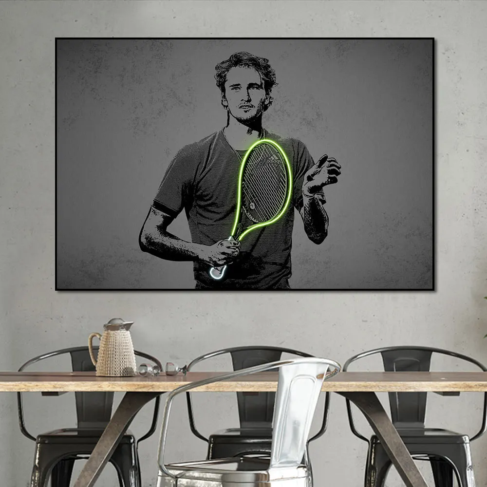 Modern Neon Art Alexander Zverev Poster Tennis Athlete Potraits Sport Canvas Print Painting Wall Decor Home Decoration