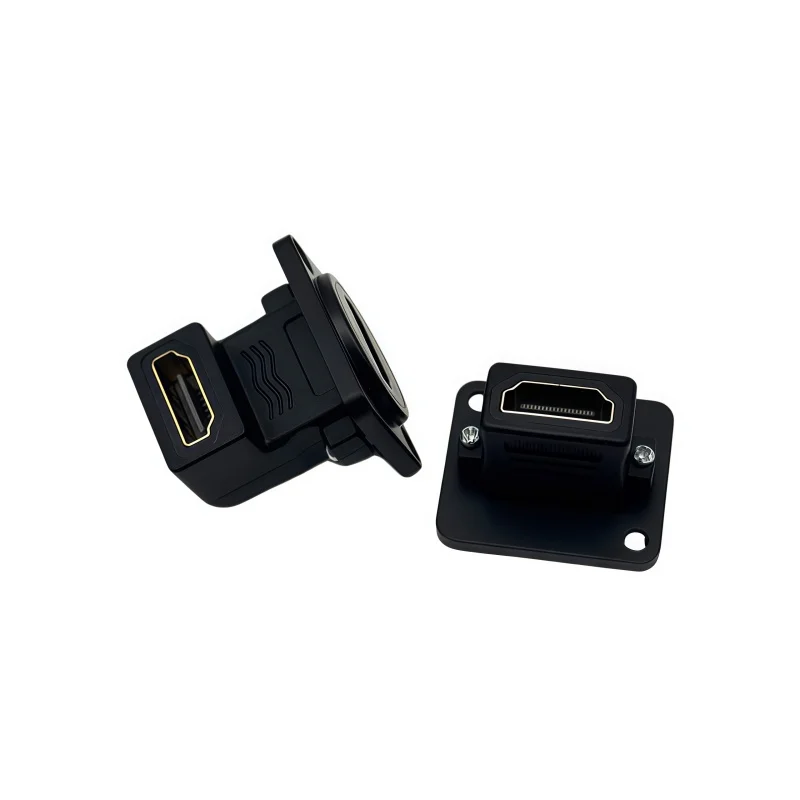 1PC  D-type round hole module HDMI double straight female HD video double pass docking elbow network module