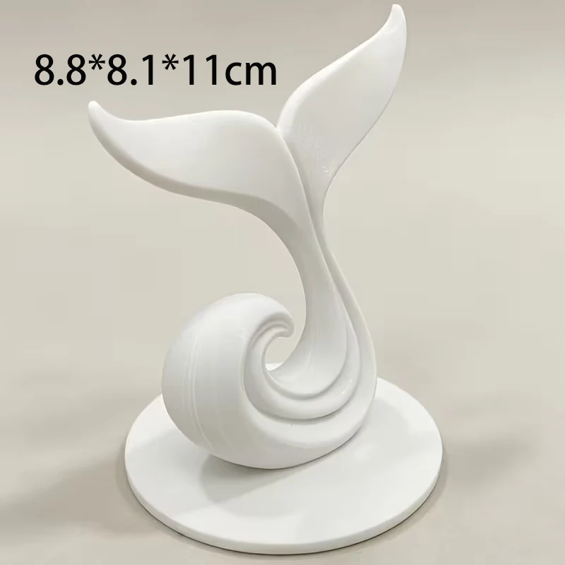 3D Printed Whale Tail Wave Sculpture White Ocean Figurine Creative Minimalist Mermaid Tail Tabletop Ornament Modern Home Decor