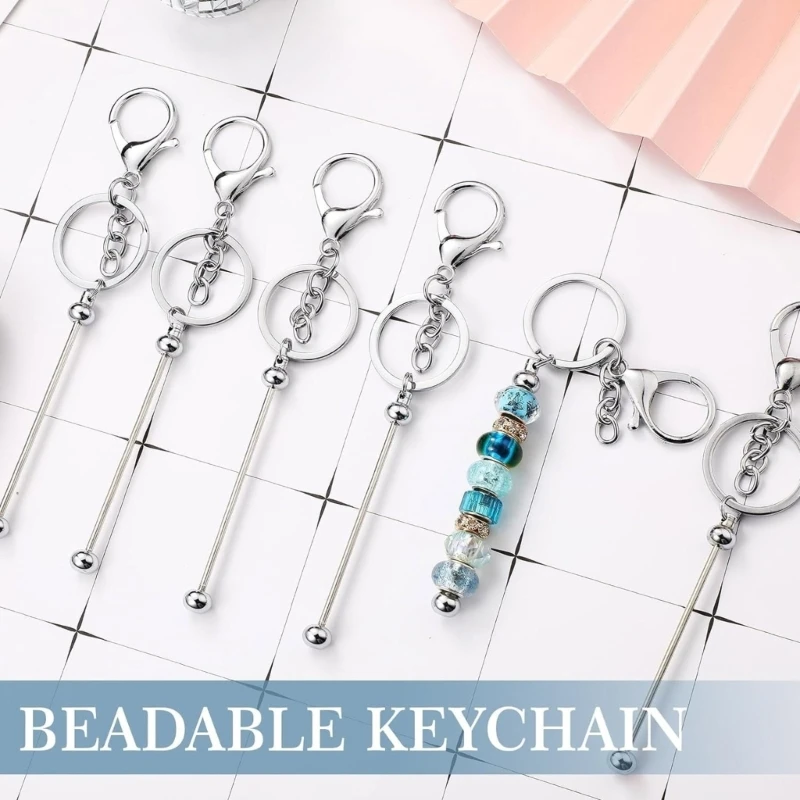 Portable 24 Pcs Beadable Keychain Charm Set Sturdy Alloy Blanks Beading Keyring Accessories for Craft Suppplies Jewelry