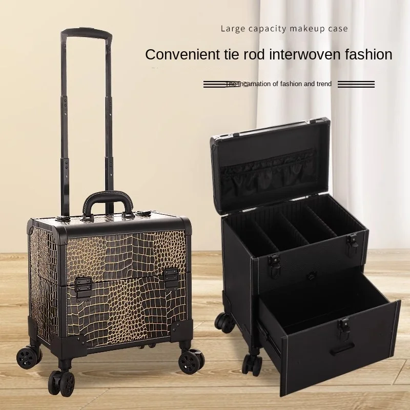 Professional Makeup Case Trolley Make-up Artist Portable Large Capacity Luggage Nail Art Tattoo Suitcase Makeup Bag with Wheel