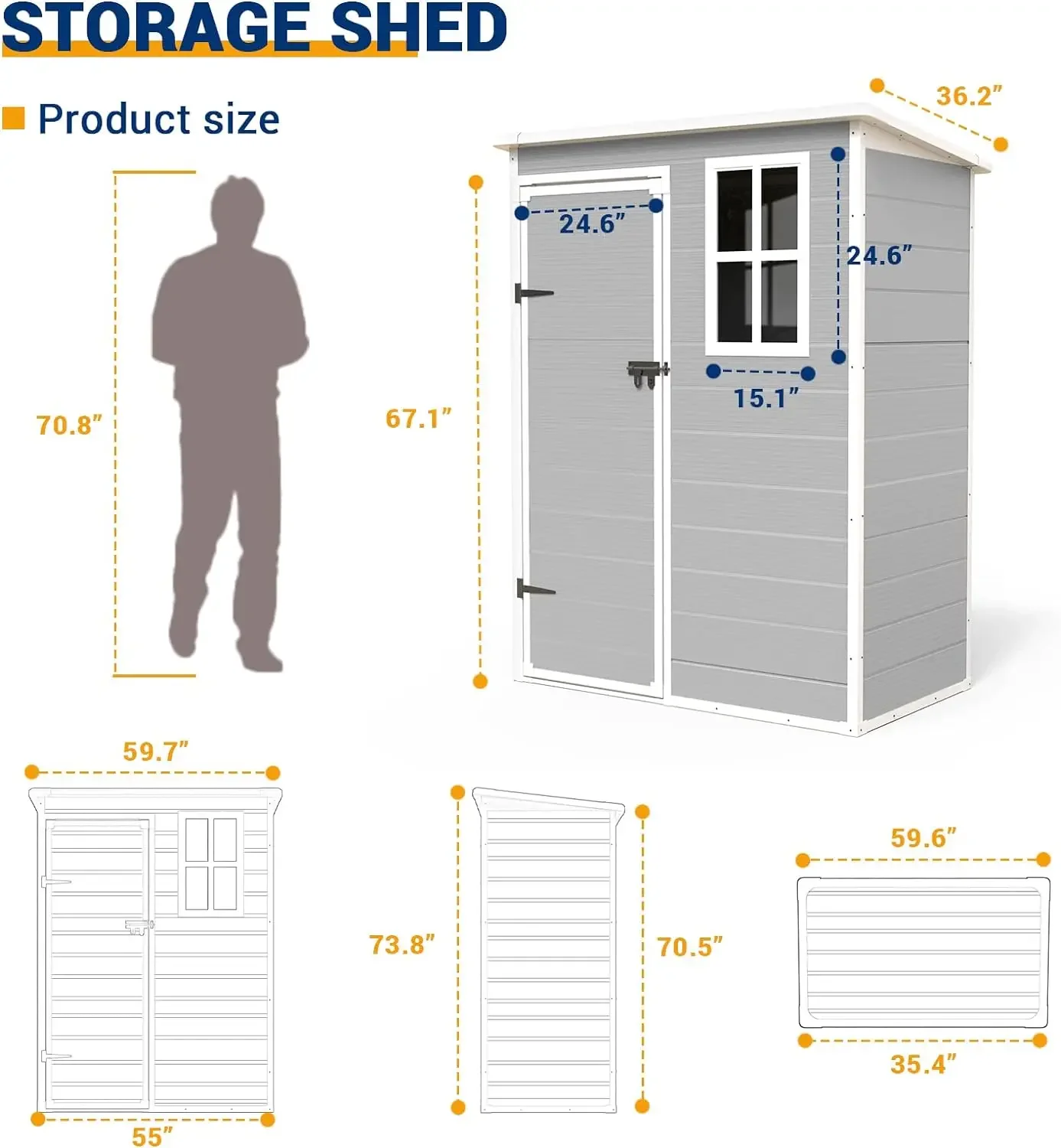 Outdoor Resin Storage Shed , Plastic Garden Shed for Bike, Garbage Can, Tool, Outside Sheds & Outdoor Storage with Lockable Door