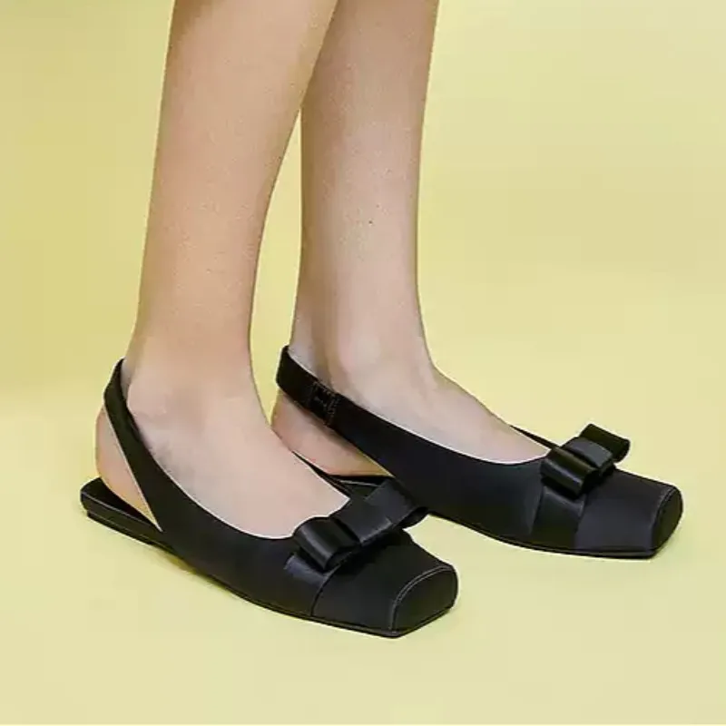 

Bow Flats Sandals Women Square Toe Ballet Shoes Slippers Mary Janes 2025 Brand Designer Slingback Dress Casual Sandalias Mujer